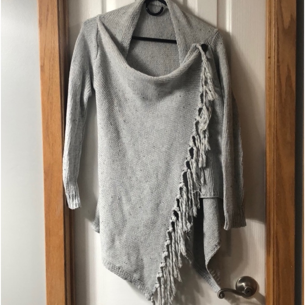 New Sweater Waterfall Front with Top Side Button Fringe Down the Front